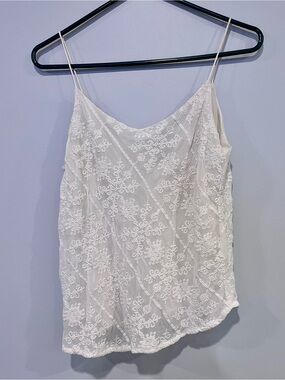 Mango Suit White Embroidered Cami Tank Top Women’s US Small Boho Textured